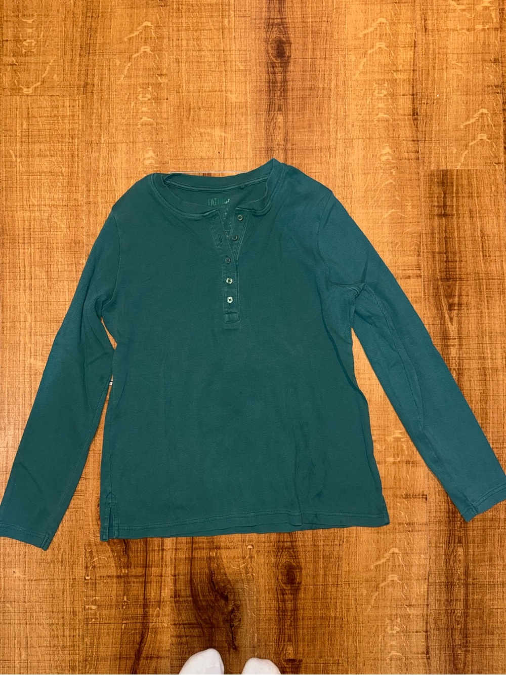 Fat Face Teal Ribbed Henley Top
